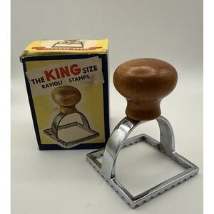 VTG The King Size Ravioli Stamp Cromed Brass Wood Orig Box 2 3/4" Made in Italy